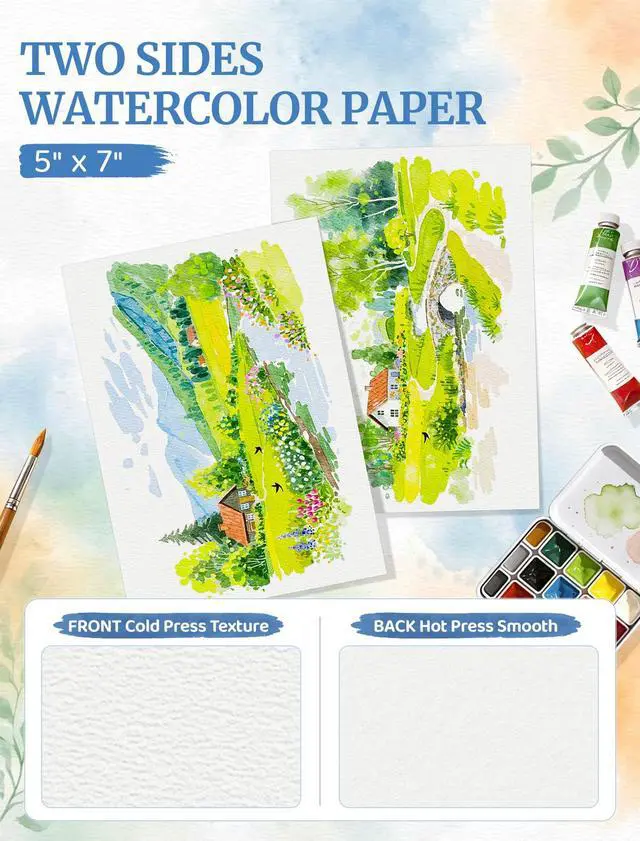 Alt view image 3 of 7 - 84 Sheets Watercolor Paper 5x7, 110 LB/230 GSM Water Color Paper 5 x 7, Cold Press Watercolor Paper Bulk, 5x7 Watercolor Paper Pad for Kids Adults, Art Paper for Painting, Sketching, Acrylic, Gouache