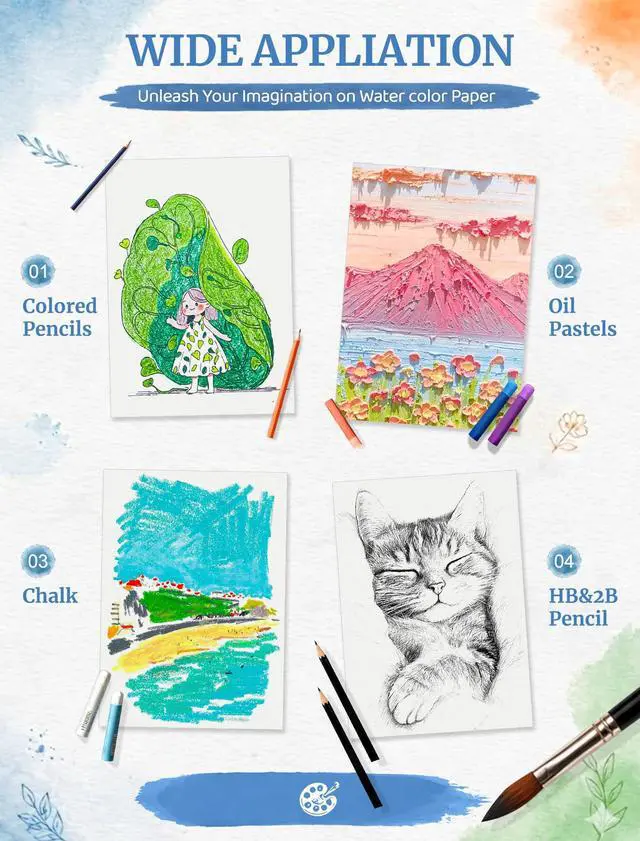 Alt view image 6 of 7 - 84 Sheets Watercolor Paper 5x7, 110 LB/230 GSM Water Color Paper 5 x 7, Cold Press Watercolor Paper Bulk, 5x7 Watercolor Paper Pad for Kids Adults, Art Paper for Painting, Sketching, Acrylic, Gouache