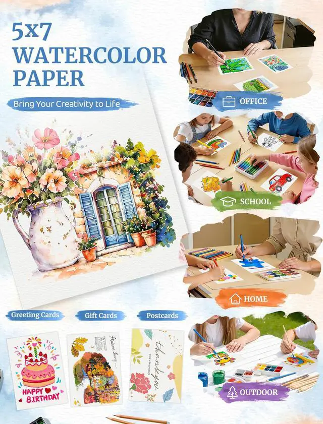 Alt view image 7 of 7 - 84 Sheets Watercolor Paper 5x7, 110 LB/230 GSM Water Color Paper 5 x 7, Cold Press Watercolor Paper Bulk, 5x7 Watercolor Paper Pad for Kids Adults, Art Paper for Painting, Sketching, Acrylic, Gouache