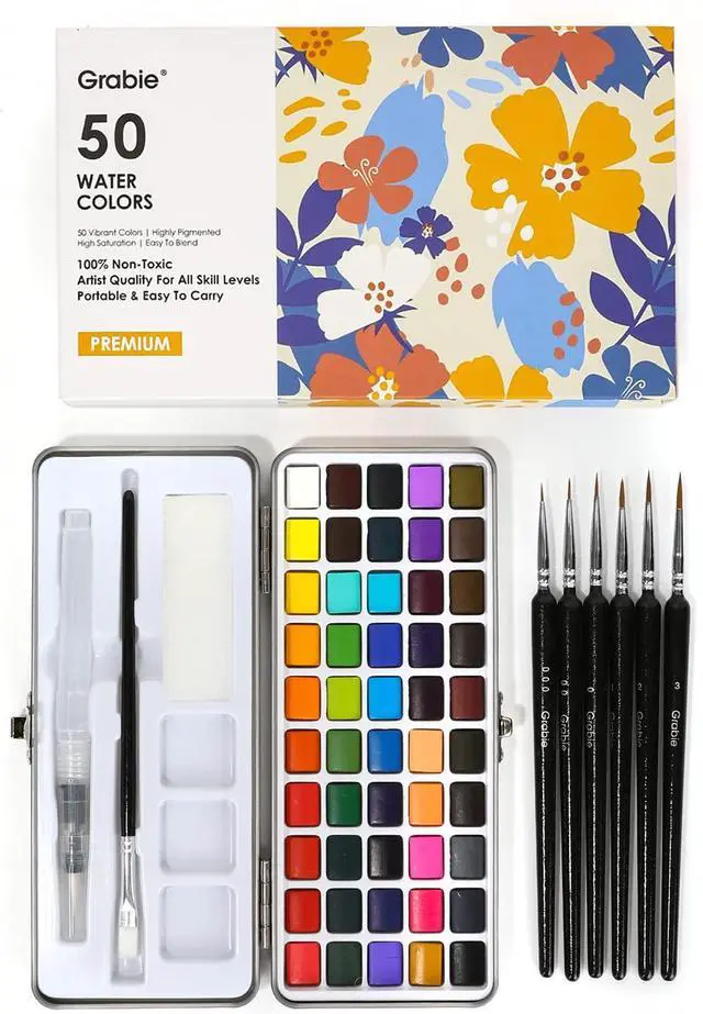 Main image of 50 Colors Watercolor Paint Set, Detail Paint Brush Included, Watercolor Paints, Painting Sets, Art Supplies for Painting, Travel Watercolor Set, Amateur Hobbyists