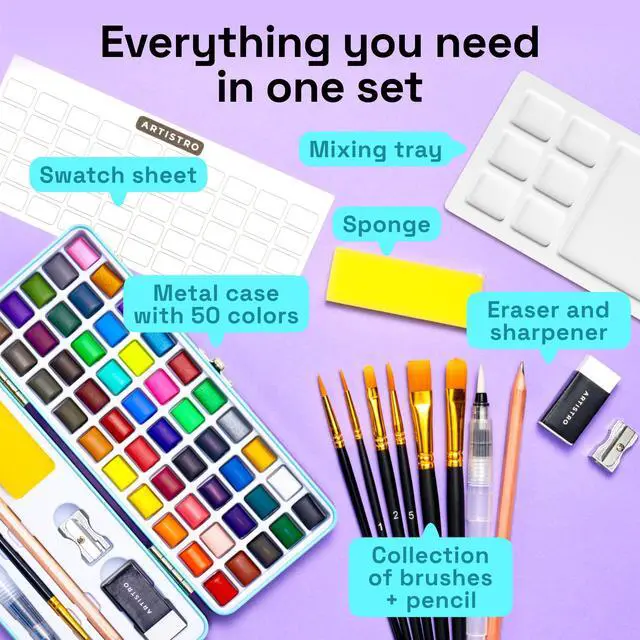 Alt view image 2 of 7 - Vivid Color Watercolor Paint Set - Portable Paint Art Kit with Palette and Brush Pens - Travel Water Color Set for Adults, Professionals, Kids - Art and Painting Supplies - Gift Idea
