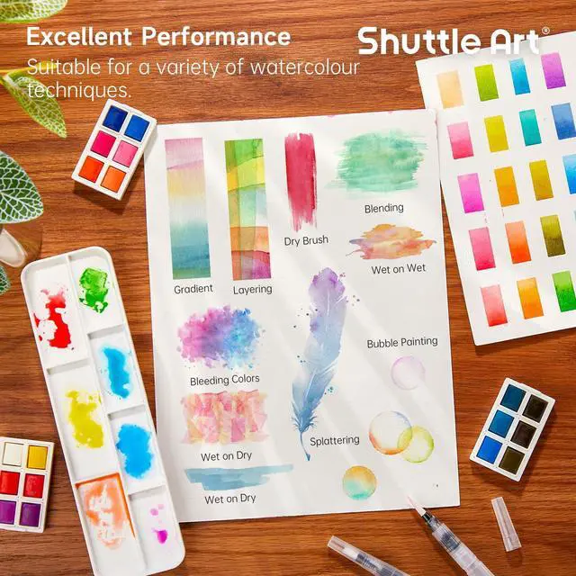 Alt view image 2 of 7 - Watercolor Paint Set, 48 Colors Watercolor Paint in Half Pans with 2 Water Brush Pens, 10 Paint Brushes, 1 Watercolor Pad, 1 Palette, 2 Color Charts, Watercolor Kit for KidsAdults, Artists