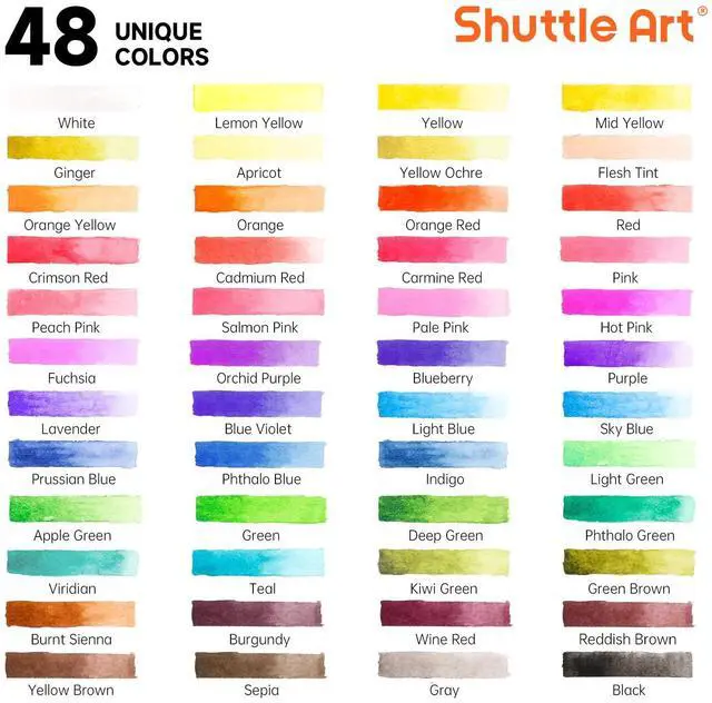 Alt view image 3 of 7 - Watercolor Paint Set, 48 Colors Watercolor Paint in Half Pans with 2 Water Brush Pens, 10 Paint Brushes, 1 Watercolor Pad, 1 Palette, 2 Color Charts, Watercolor Kit for KidsAdults, Artists