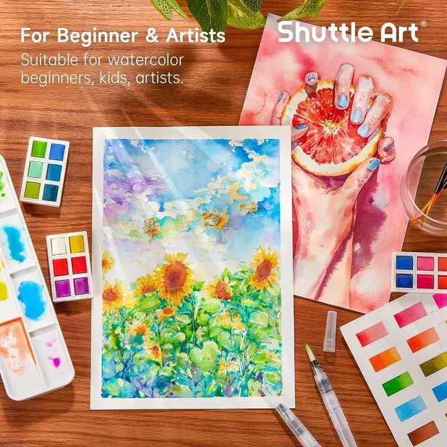 Alt view image 6 of 7 - Watercolor Paint Set, 48 Colors Watercolor Paint in Half Pans with 2 Water Brush Pens, 10 Paint Brushes, 1 Watercolor Pad, 1 Palette, 2 Color Charts, Watercolor Kit for KidsAdults, Artists