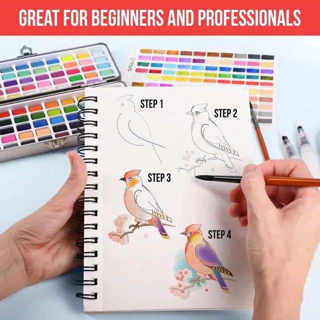 Alt view image 3 of 7 - Watercolor Paint Set with 100 Bright Colors: for Adult Beginners & Professional with Metallic - Travel Sized Water Color Art Kit Palette