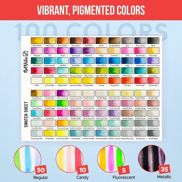 Alt view image 5 of 7 - Watercolor Paint Set with 100 Bright Colors: for Adult Beginners & Professional with Metallic - Travel Sized Water Color Art Kit Palette