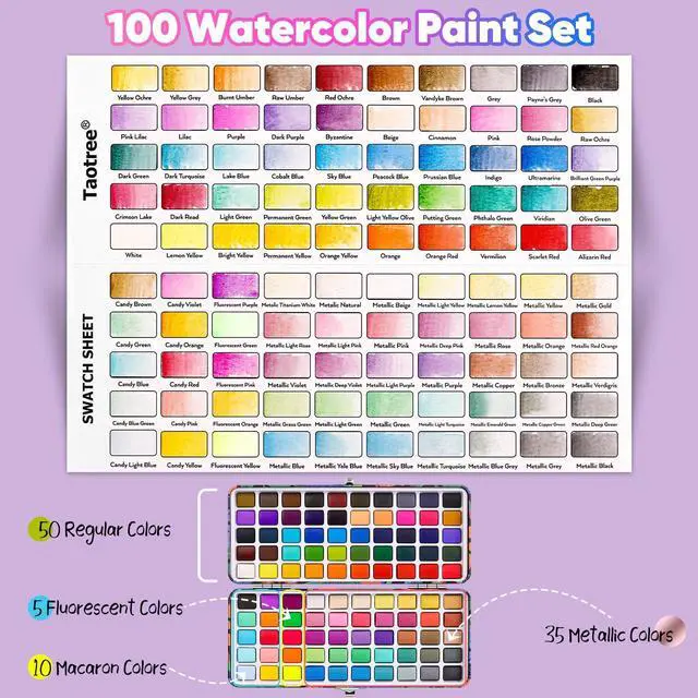 Alt view image 2 of 7 - Watercolor Paint Set 100 Colors, Art Supplies Watercolors Kit Travel Water Colors with 3 Paints Brushes, Crafts Painting Supplies, Drawing for Adults Artist Drawing, Painting