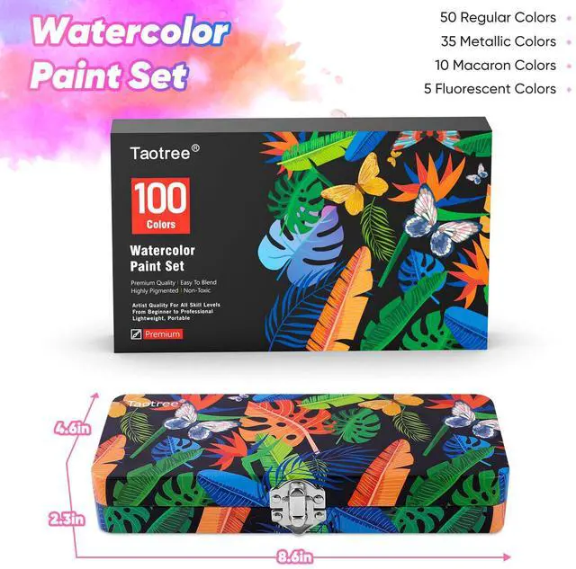 Alt view image 7 of 7 - Watercolor Paint Set 100 Colors, Art Supplies Watercolors Kit Travel Water Colors with 3 Paints Brushes, Crafts Painting Supplies, Drawing for Adults Artist Drawing, Painting