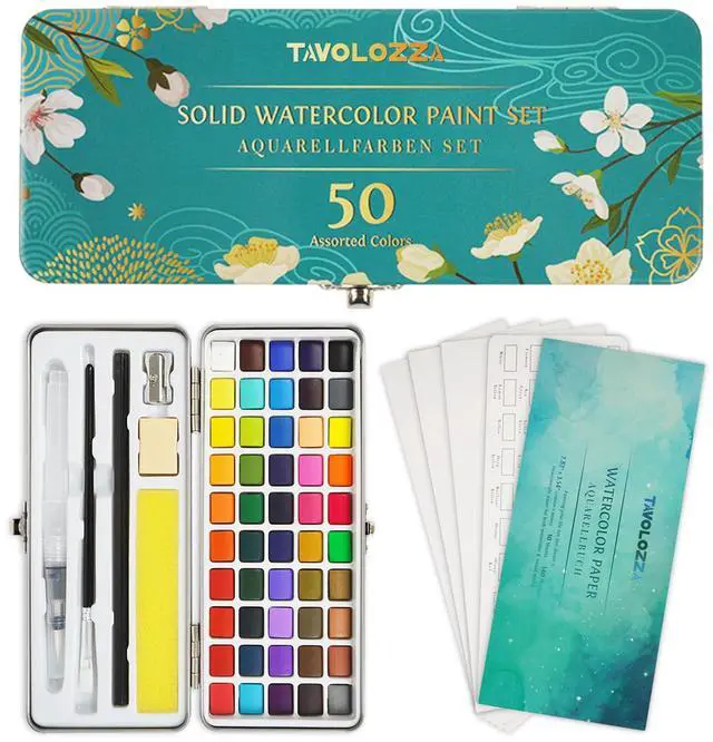 Main image of Watercolor Paint Set, 50 Vivid Colors Including Metallic and Fluorescent Colors in Gift Box,Perfect Watercolor Set for Artists, Painting Lovers