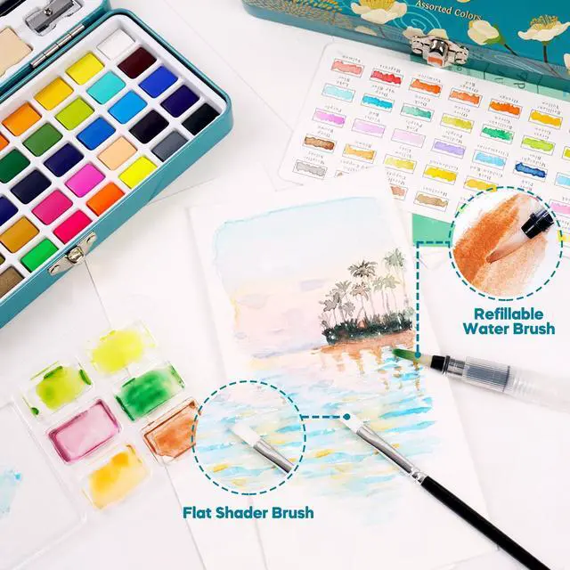 Alt view image 3 of 7 - Watercolor Paint Set, 50 Vivid Colors Including Metallic and Fluorescent Colors in Gift Box,Perfect Watercolor Set for Artists, Painting Lovers