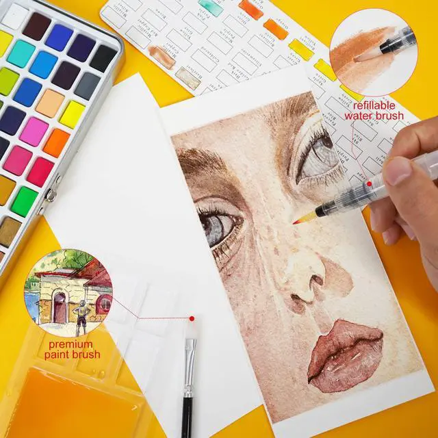 Alt view image 4 of 7 - Watercolor Paint Set, 50 Vivid Colors Including Metallic and Fluorescent Colors in Gift Box,Perfect Watercolor Set for Artists, Painting Lovers
