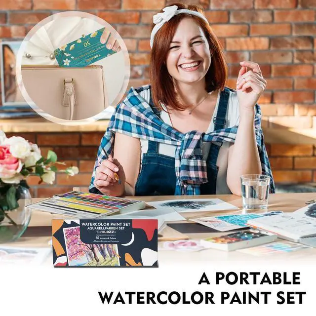Alt view image 7 of 7 - Watercolor Paint Set, 50 Vivid Colors Including Metallic and Fluorescent Colors in Gift Box,Perfect Watercolor Set for Artists, Painting Lovers