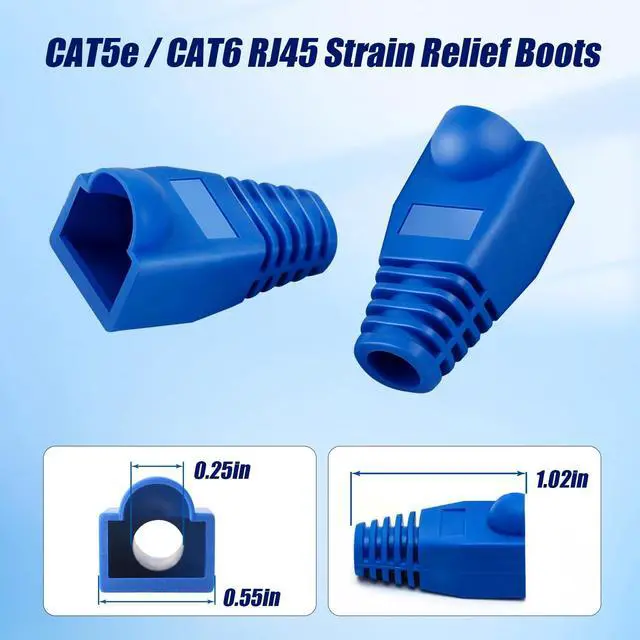 Alt view image 2 of 7 - Soft Plastic Ethernet RJ45 Cable Connector Boots Cover Strain Relief Boots CAT5 CAT5E CAT6 CAT6E 100PCS (Blue)