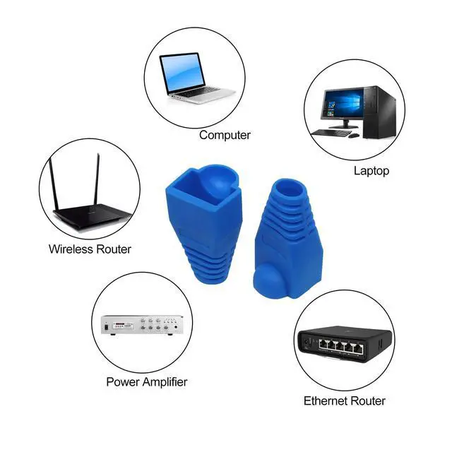 Alt view image 6 of 7 - Soft Plastic Ethernet RJ45 Cable Connector Boots Cover Strain Relief Boots CAT5 CAT5E CAT6 CAT6E 100PCS (Blue)