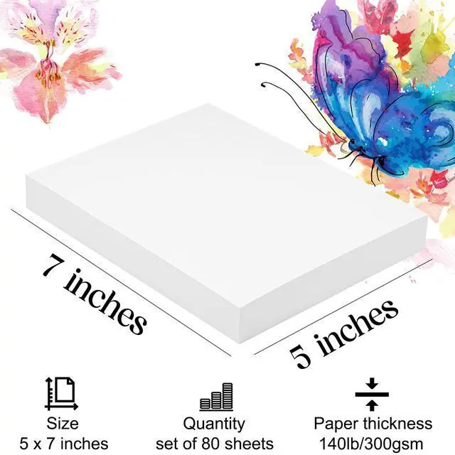 Alt view image 4 of 6 - Watercolor Paper 5x7 inches 80 Sheets,Heavyweight Artist Paper 140lb/300GSM Cold Press Natural Cotton Paper for Students Artists Watercolor Drawing