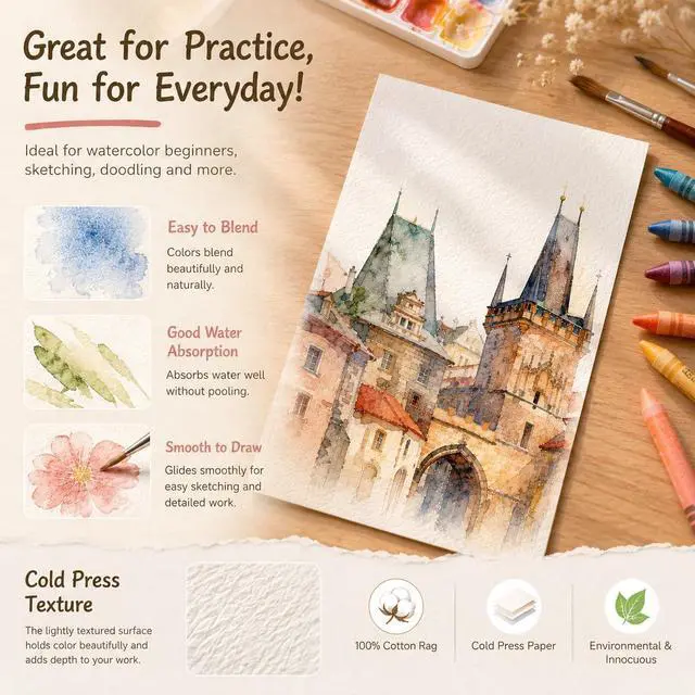 Alt view image 3 of 7 - 120 Sheets Watercolor Paper Bulk, 5x7 Inch Cold Press Watercolor Paper, 140lb/300 GSM Textured Art Paper for Beginners, Students, Hobby Painting & DIY Crafts