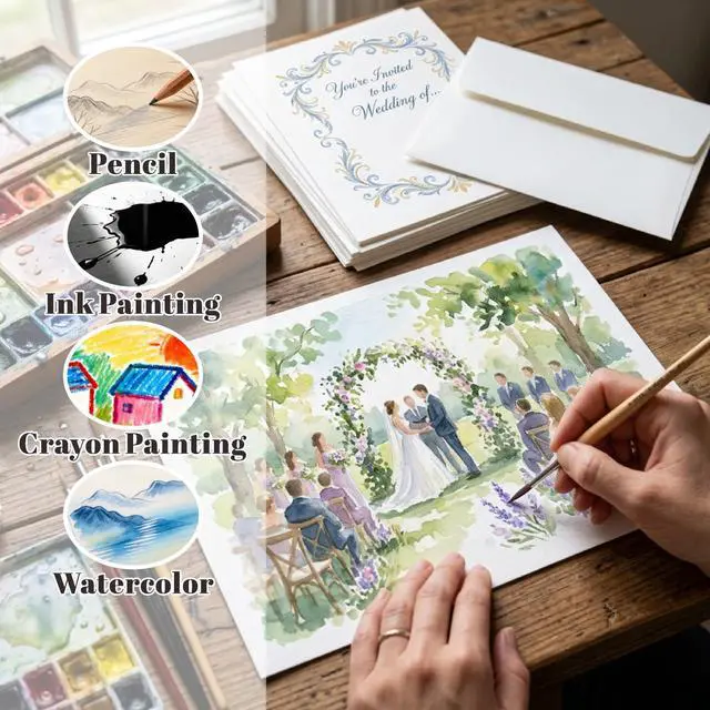 Alt view image 4 of 7 - 30 Pack Watercolor Cards with Envelopes, 140lb/300GSM 5x7 Cotton Paper in Foldable, Blank Cards and Envelopes for Greeting Cards Birthday Wedding Invitations DIY Thank You Card