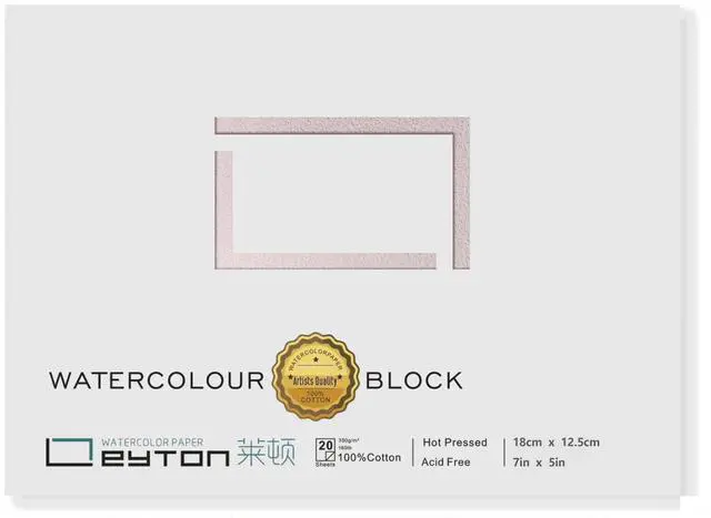 Main image of Non-Warping 100% Cotton Watercolor Paper Block - 20 Sheets of 160lb/350gsm Hot Press Water Color Art Supplies for Wet, Dry, and Mixed Media Painting, for Watercolor, Gouache, Acrylic (7 x 5'')