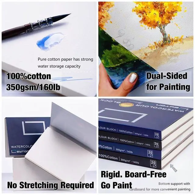 Alt view image 5 of 7 - Non-Warping 100% Cotton Watercolor Paper Block - 20 Sheets of 160lb/350gsm Hot Press Water Color Art Supplies for Wet, Dry, and Mixed Media Painting, for Watercolor, Gouache, Acrylic (7 x 5'')
