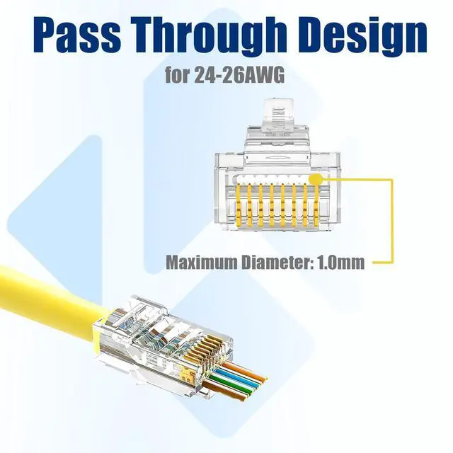 Alt view image 2 of 7 - 50 Pack Cat5e RJ45 Pass Through Connectors, UTP Ethernet Cable Ends