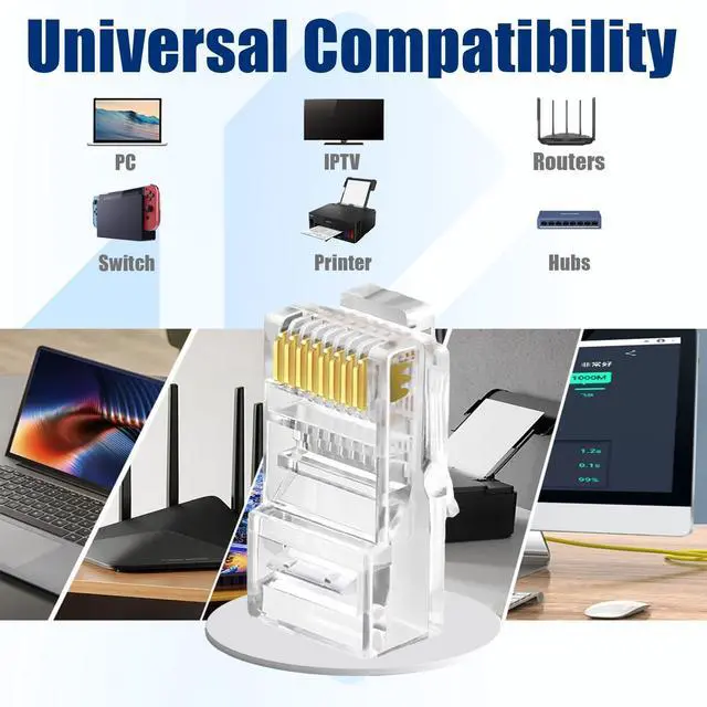 Alt view image 6 of 7 - 50 Pack Cat5e RJ45 Pass Through Connectors, UTP Ethernet Cable Ends
