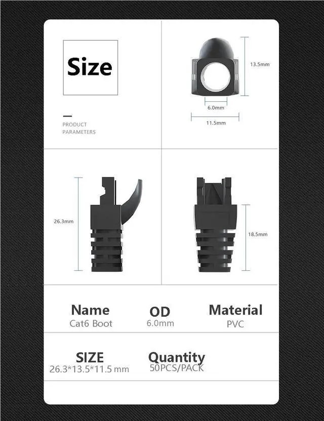 Alt view image 2 of 5 - 50 Pcs Cat5 Cat5E Cat6 Strain Relief Boot, RJ45 Plug Connector Cover Modular Network Plug Connector Cap Cable Connector Boots, Green