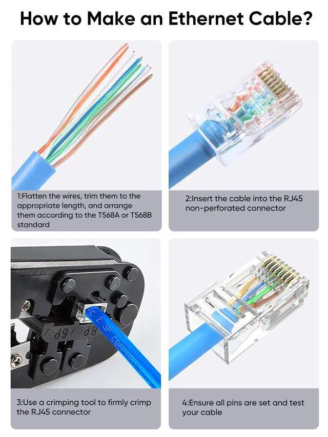 Alt view image 3 of 7 - Cat6 RJ45 Connectors, 100-PACK Cat6 RJ45 Ends, Ethernet Cable Crimp Connectors UTP Network Plug for Solid Wire and Standard Cable, Transparent