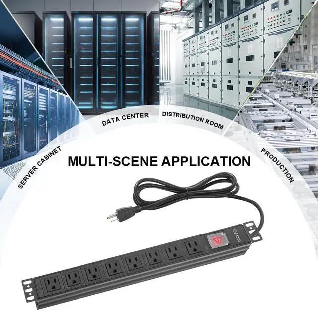 Alt view image 4 of 7 - 19" 1U Rack Mount PDU Power Strips 8 Outlet Mountable Power Strip, Wall Mount Outlet Power Strip Heavy Duty, Wide Spaced 15A 125V 1875W, 6 FT SJT 14AWG Power Cord (6FT) (8 Outlet)