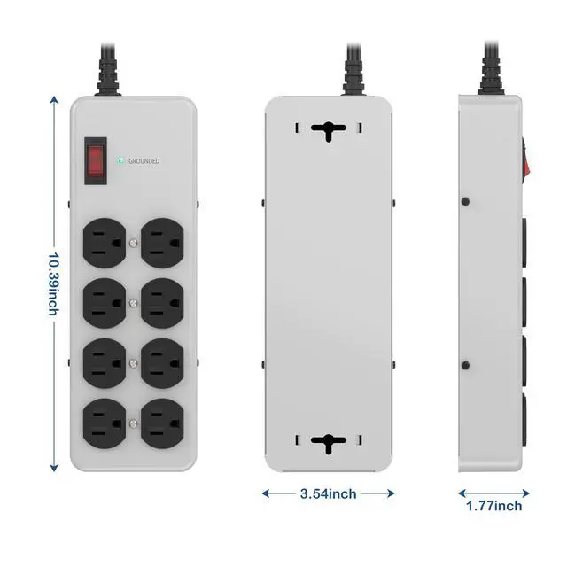 Alt view image 6 of 7 - Heavy Duty Power Strip,Industrial Heavy Metal Case Surge Protector,8 AC Outlets,15Amp,2700 Joules,Protected' Indicator,14 Gauge Cord (Grey, 6FT Length)