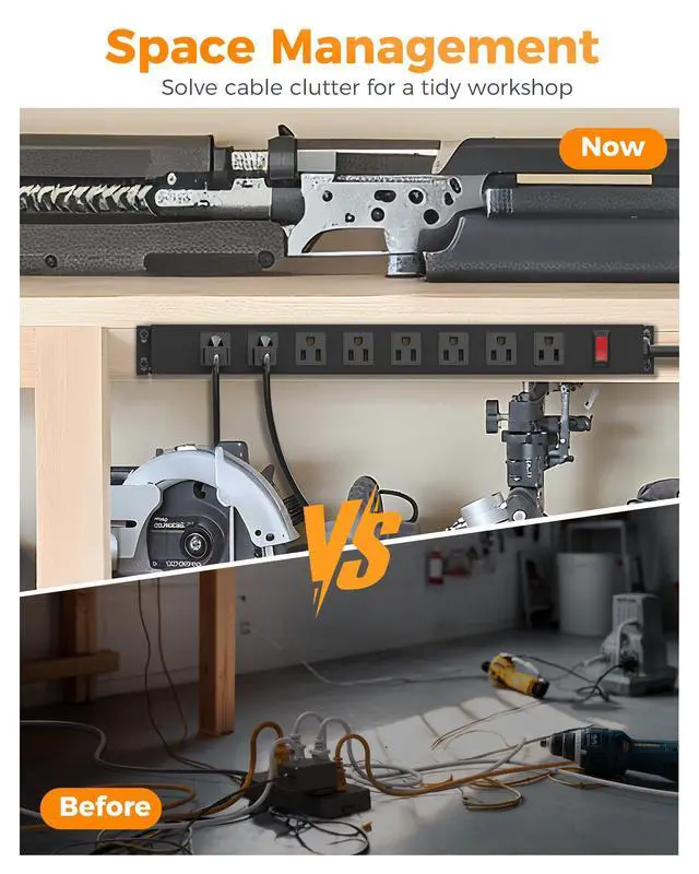 Alt view image 7 of 7 - Metal Power Strip, 8 Outlets, 1 Switch, 6 Ft Extension Cord