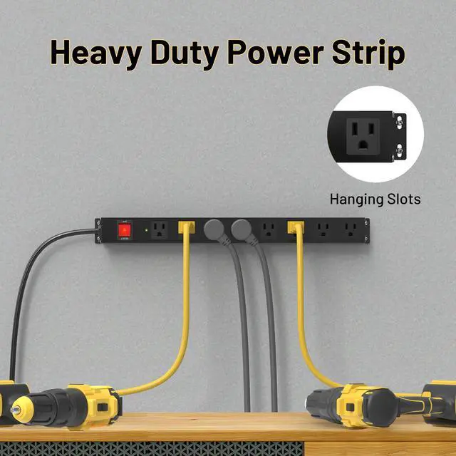 Alt view image 5 of 7 - 8 Outlet Heavy Duty Power Strip Surge Protector, 2100J Surge Protection Metal Power Strip, 15A/1875W Mountable Power Strips with Upgraded Switch, 14AWG 6FT Extension Cord, Black