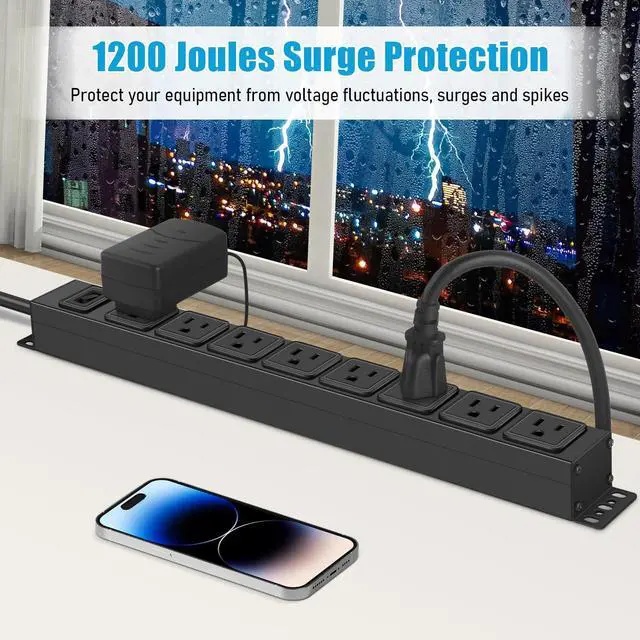 Alt view image 7 of 7 - Magnetic Mount Power Strip, 8 Outlet Mountable Socket, Metal Heavy Duty Surge Protector, Gaming Table Outlet, Easy to Fix Without Drilling or Taping, 6FT Extension Cord.(Black)
