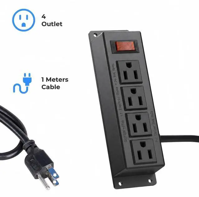 Alt view image 4 of 5 - Wall Mount Power Outlet Strip, 4 Outlet Mountable Power Strip with Switch, 3ft Cord Under Desk Power Strip for Office/Industrial/Home, Flat Plug, Black