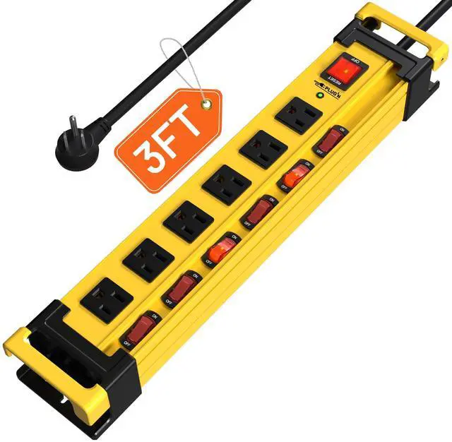 Main image of Power Strip Surge Protector 2700J with Individual Switches and Flat Plug, 3FT Heavy Duty Cord 6 Wide Spaced Outlet Mountable Metal Power Strips with Cord Manager and Hanger