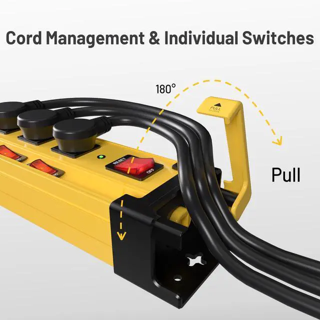 Alt view image 3 of 7 - Power Strip Surge Protector 2700J with Individual Switches and Flat Plug, 3FT Heavy Duty Cord 6 Wide Spaced Outlet Mountable Metal Power Strips with Cord Manager and Hanger