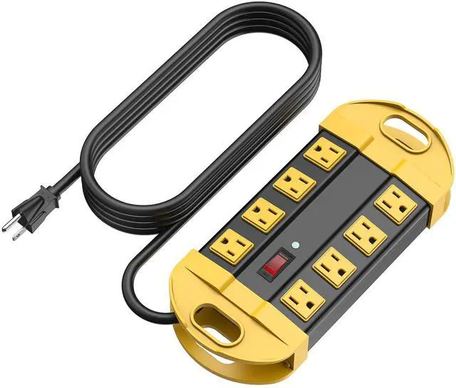 Main image of Heavy Duty Power Strip Surge Protector, Metal 8 Outlets Power Strip for Appliance. Garage Shop Industrial Workbench 15 AMP Outlets Strip. 6FT Extension Cord, Yellow