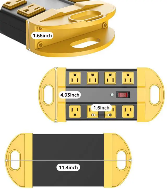 Alt view image 7 of 7 - Heavy Duty Power Strip Surge Protector, Metal 8 Outlets Power Strip for Appliance. Garage Shop Industrial Workbench 15 AMP Outlets Strip. 6FT Extension Cord, Yellow