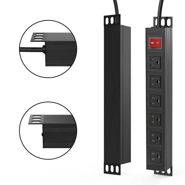 Alt view image 2 of 7 - 6 Outlet Power Strip, Metal Mountable Power Strip Surge Protector, Heavy Duty Wall Mount Power Outlet for Commercial, Industrial, Workshop, 6FT Power Cord, 15A/125V 1875W (Black 6FT)