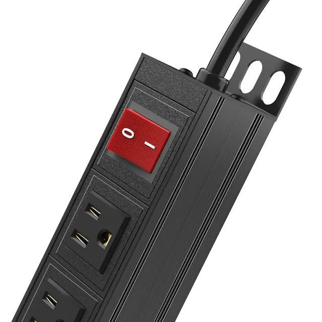 Alt view image 5 of 7 - 6 Outlet Power Strip, Metal Mountable Power Strip Surge Protector, Heavy Duty Wall Mount Power Outlet for Commercial, Industrial, Workshop, 6FT Power Cord, 15A/125V 1875W (Black 6FT)
