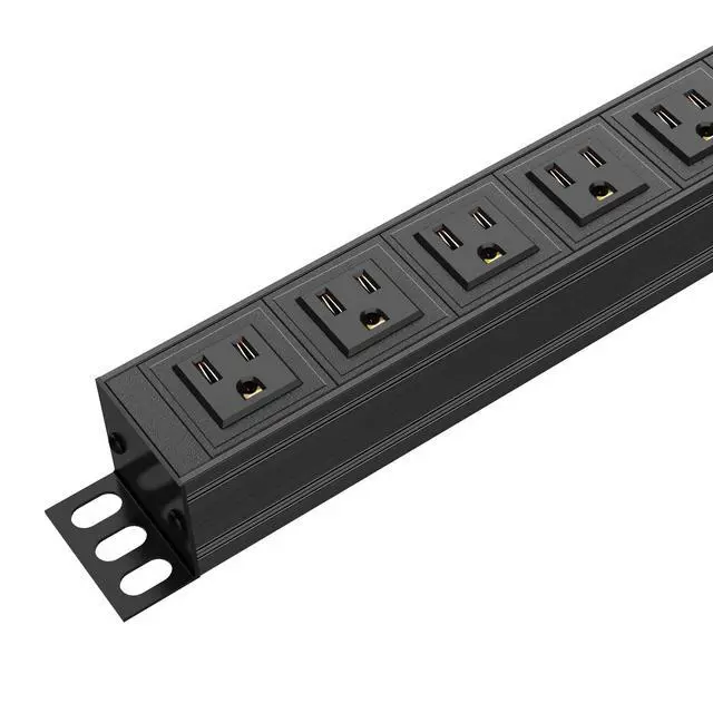 Alt view image 6 of 7 - 6 Outlet Power Strip, Metal Mountable Power Strip Surge Protector, Heavy Duty Wall Mount Power Outlet for Commercial, Industrial, Workshop, 6FT Power Cord, 15A/125V 1875W (Black 6FT)