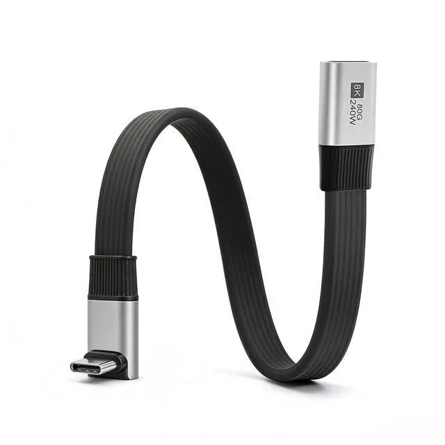 Main image of Flat Short USB C Extension Cable 7.87inch, 240W Right Angle USB C Male to Female Cable, 80Gbps Up&Down Angle 90 Degree USB 4 Extender 8K Video for Thunderbolt 5/4, External SSD, Laptop