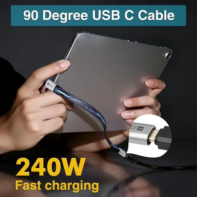 Alt view image 2 of 7 - Flat Short USB C Extension Cable 7.87inch, 240W Right Angle USB C Male to Female Cable, 80Gbps Up&Down Angle 90 Degree USB 4 Extender 8K Video for Thunderbolt 5/4, External SSD, Laptop
