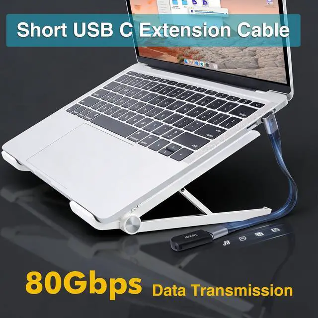 Alt view image 3 of 7 - Flat Short USB C Extension Cable 7.87inch, 240W Right Angle USB C Male to Female Cable, 80Gbps Up&Down Angle 90 Degree USB 4 Extender 8K Video for Thunderbolt 5/4, External SSD, Laptop