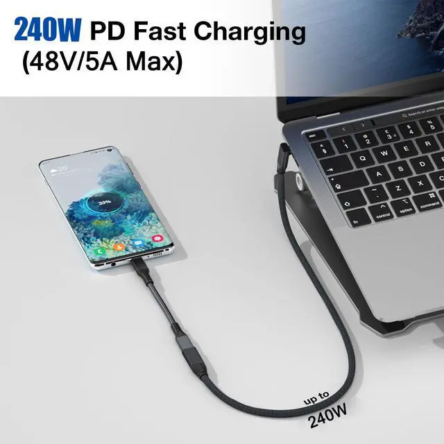 Alt view image 4 of 7 - Short USB C Extension Cable 1ft, 90 Degree USB C 3.2 Male to USBC Female Cable 20Gbps, 240W 4K Video USBC Extender, for PSVR2, Hub, MacBook, iPad, iPhone 17 16 Pro Max, Magsafe Charger, Surface Go