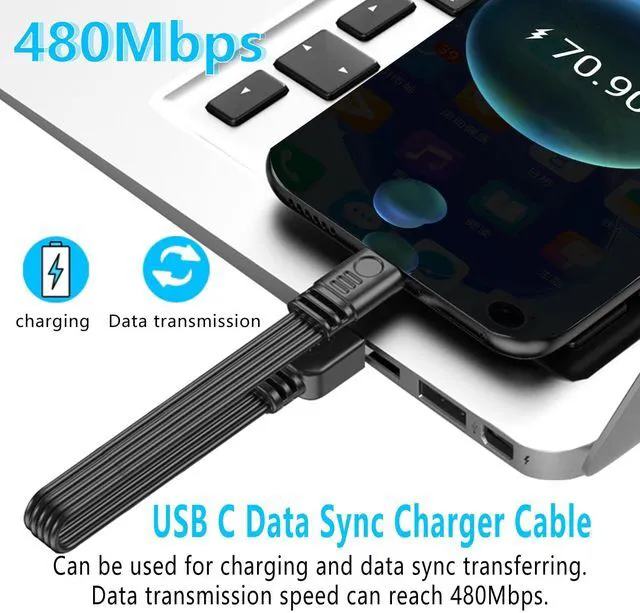 Alt view image 3 of 7 - Short 90 Degree USB Type C 2.0 Flat Cable,PD 65W USB C 2.0 Fast Charge Cable,Short USB Type C Flat Soft Data Cable,Data & Fast Charging Sync Cord (Side Male to Female)