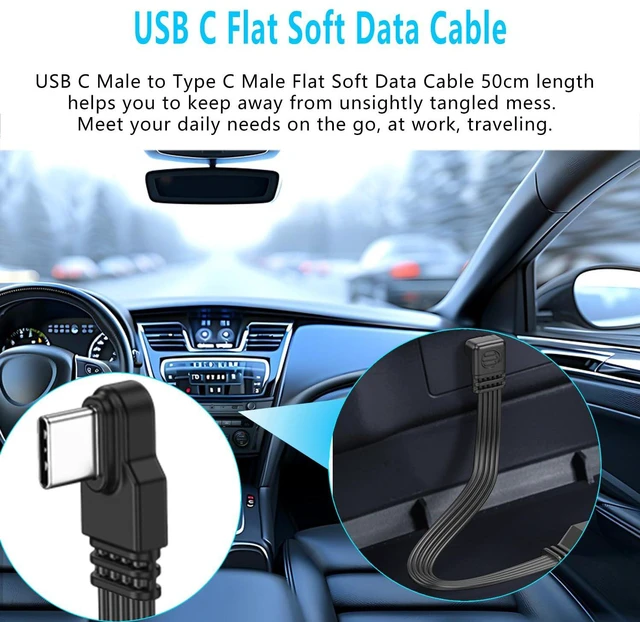 Alt view image 5 of 7 - Short 90 Degree USB Type C 2.0 Flat Cable,PD 65W USB C 2.0 Fast Charge Cable,Short USB Type C Flat Soft Data Cable,Data & Fast Charging Sync Cord (Side Male to Female)