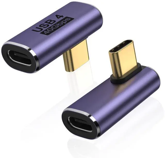 Main image of 2 Pack USB C 90 Degree Right Angle Male to Female Adapter, Purple