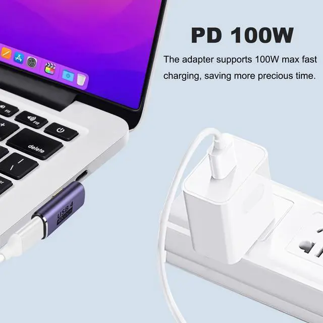 Alt view image 3 of 7 - 2 Pack USB C 90 Degree Right Angle Male to Female Adapter, Purple