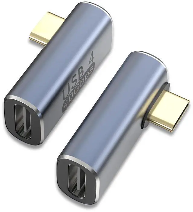 Main image of USB C Right Angle Adapter PD 240W for Thunderbolt 4/3, Right Angle 90 Degree USB C Male to Female Extender 40Gbps Data USB4.0 L Shape Connector with 8K@60Hz Video for iPad, MacBook, 2-Pack