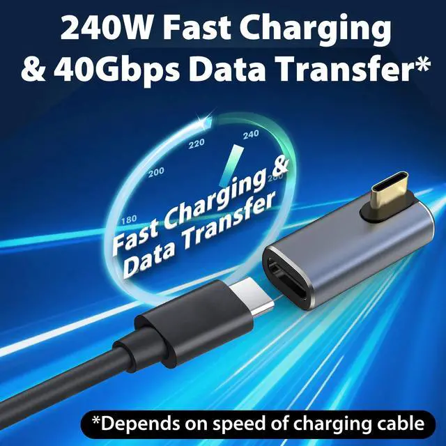 Alt view image 4 of 7 - USB C Right Angle Adapter PD 240W for Thunderbolt 4/3, Right Angle 90 Degree USB C Male to Female Extender 40Gbps Data USB4.0 L Shape Connector with 8K@60Hz Video for iPad, MacBook, 2-Pack